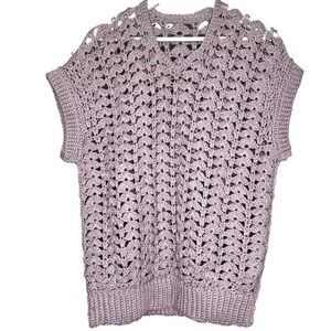 Lavender Open Knit Sweater XL Handmade Relax Pullover Layer Cottage Preppy Twee